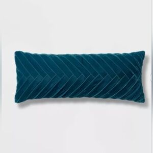 Oversized Oblong Pleated Velvet Decorative Throw Pillow Dark Teal Blue - Thresho